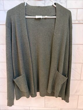 Cyrus Olive Green Open-Front Knit Cardigan